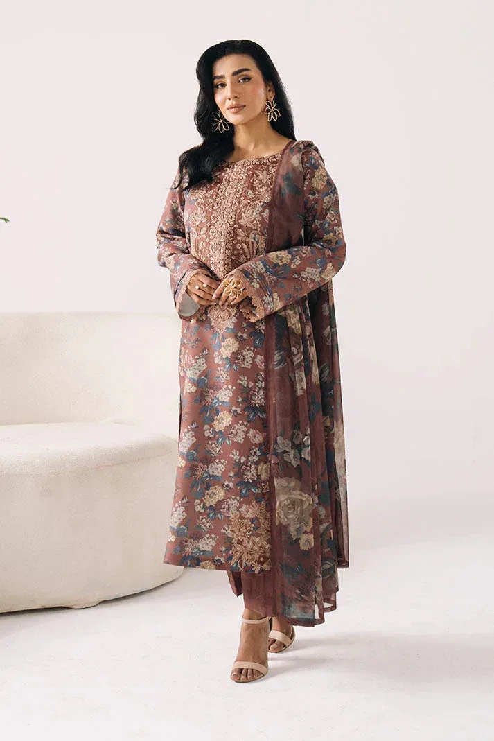Imrozia Premium Floral Atelier Lawn Brown Chiffon – view 4 – Poshaq