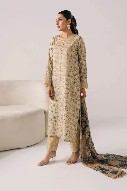 Imrozia Premium Floral Atelier Lawn Beige Chiffon – view 1 – Poshaq