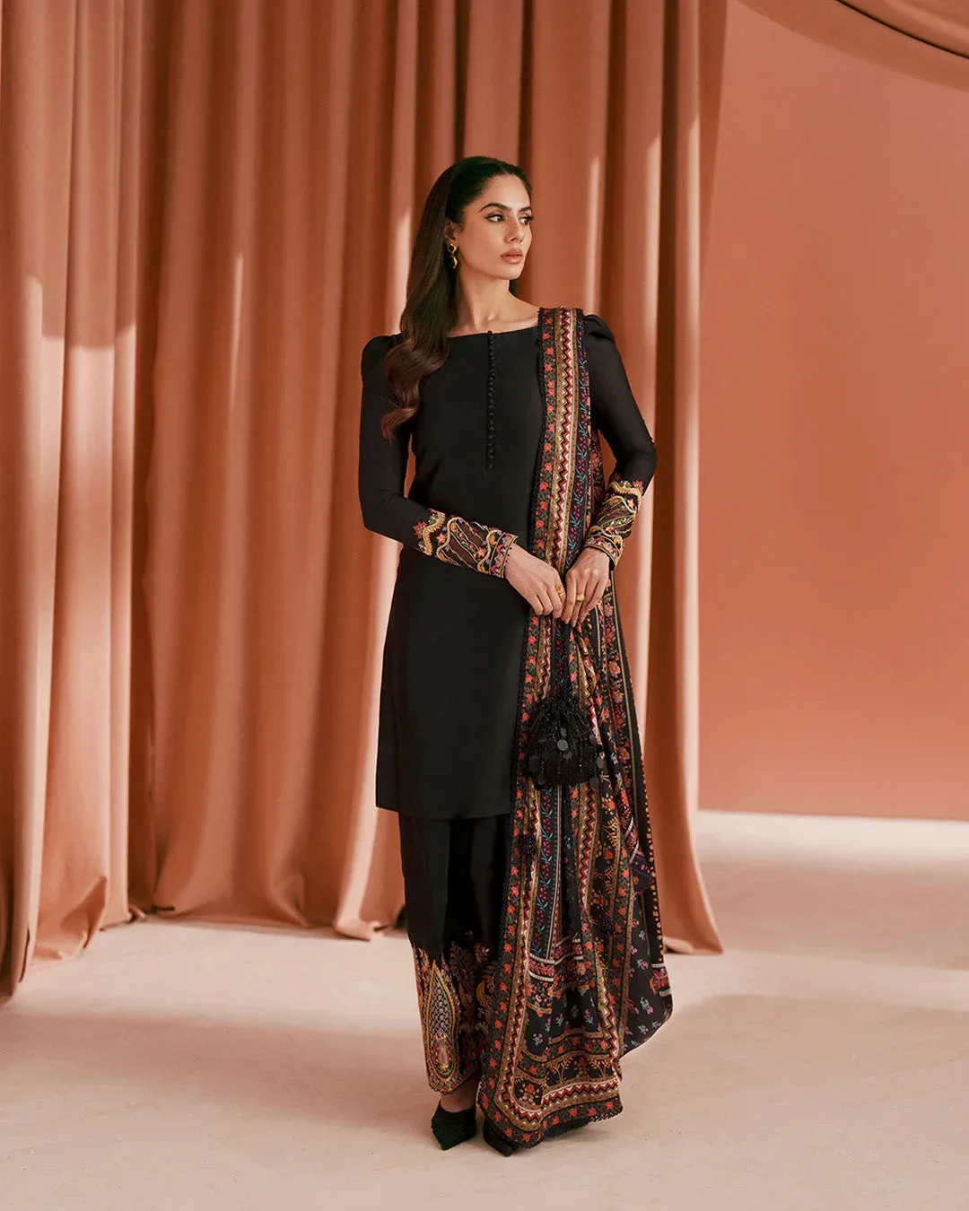 Faiza Saqlain Roim Pret Black Silk – view 2 – Poshaq