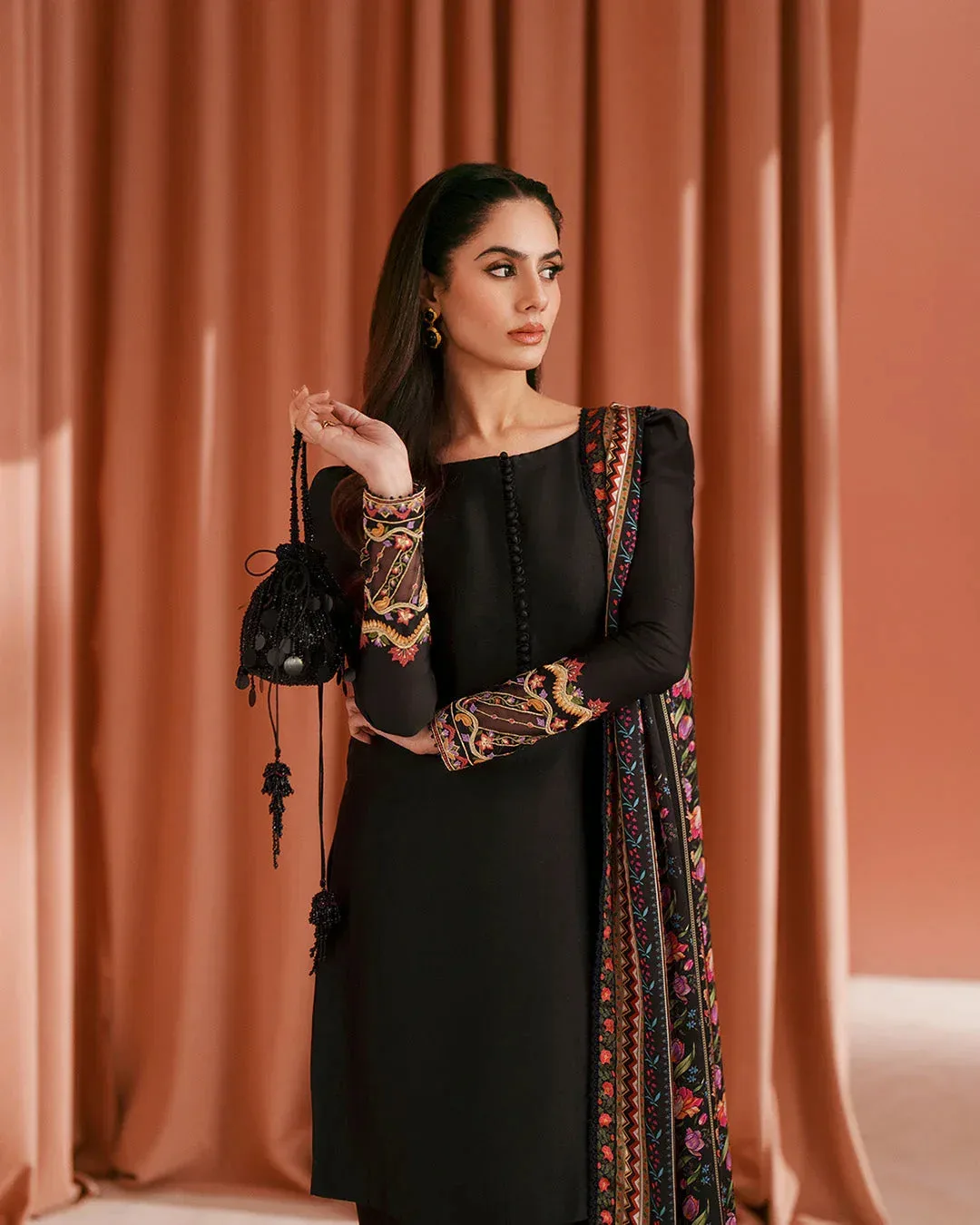 Faiza Saqlain Roim Pret Black Silk – view 3 – Poshaq