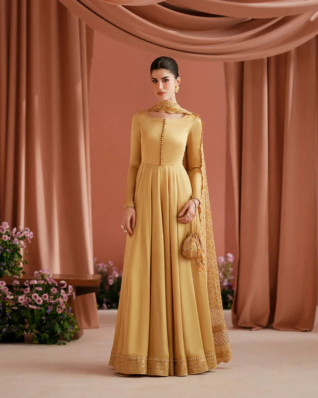 Faiza Saqlain Roim Pret Mustard Chiffon – view 1 – Poshaq