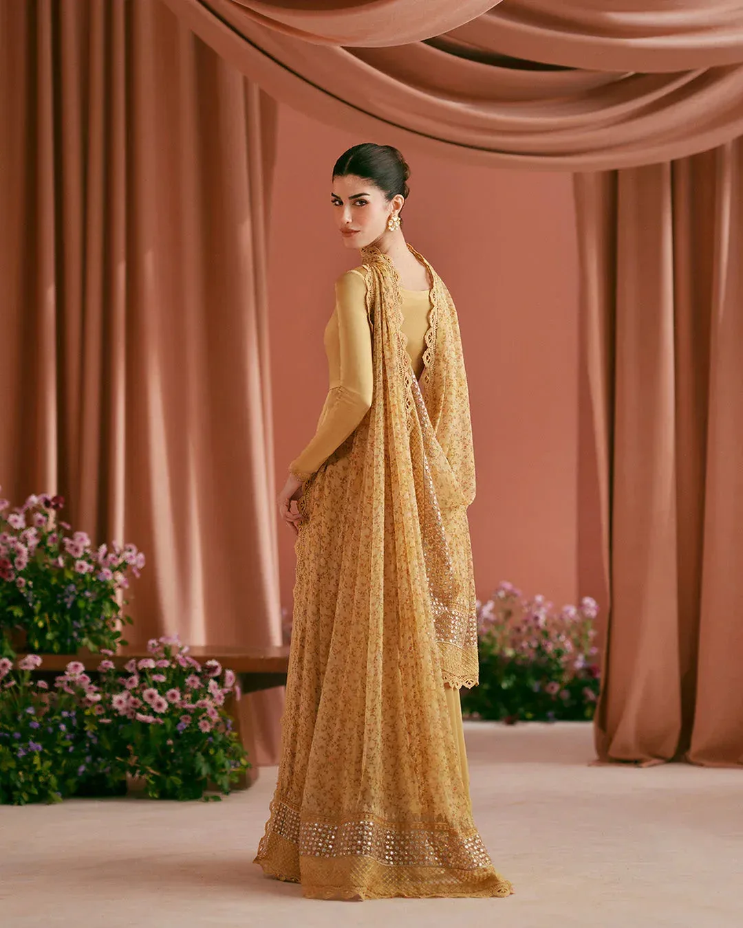 Faiza Saqlain Roim Pret Mustard Chiffon – view 2 – Poshaq