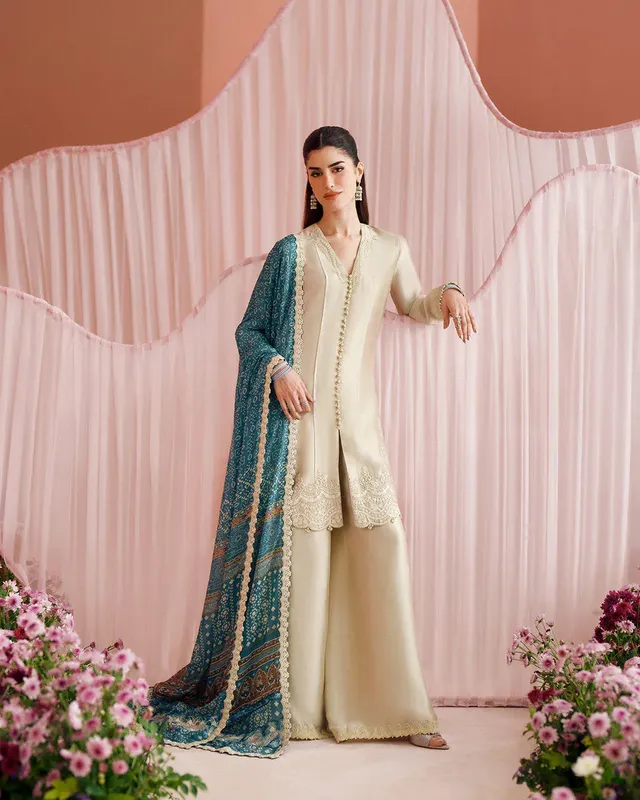 Faiza Saqlain Roim Pret Olive Silk – view 1 – Poshaq