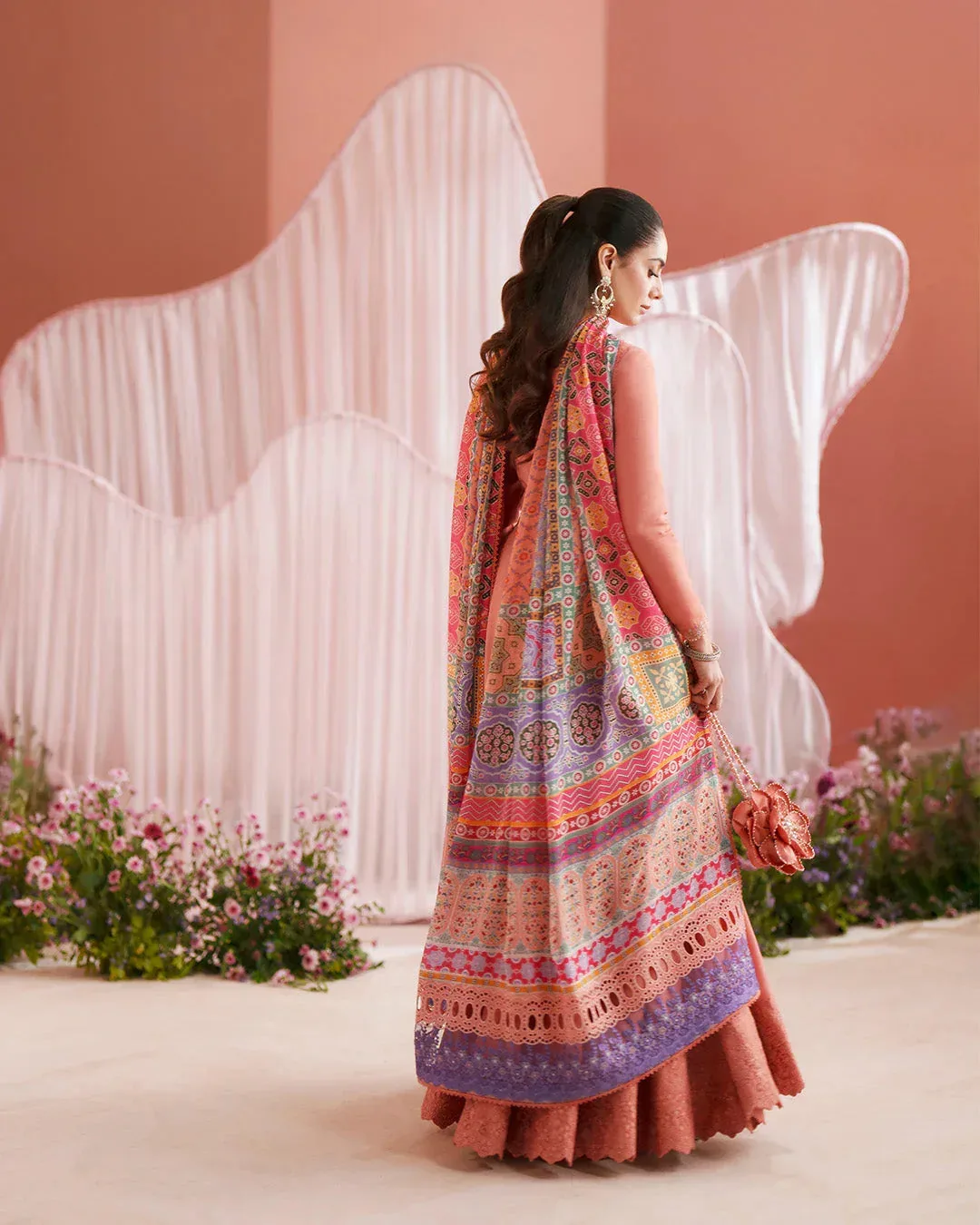 Faiza Saqlain Roim Pret Coral Raw Silk – view 2 – Poshaq