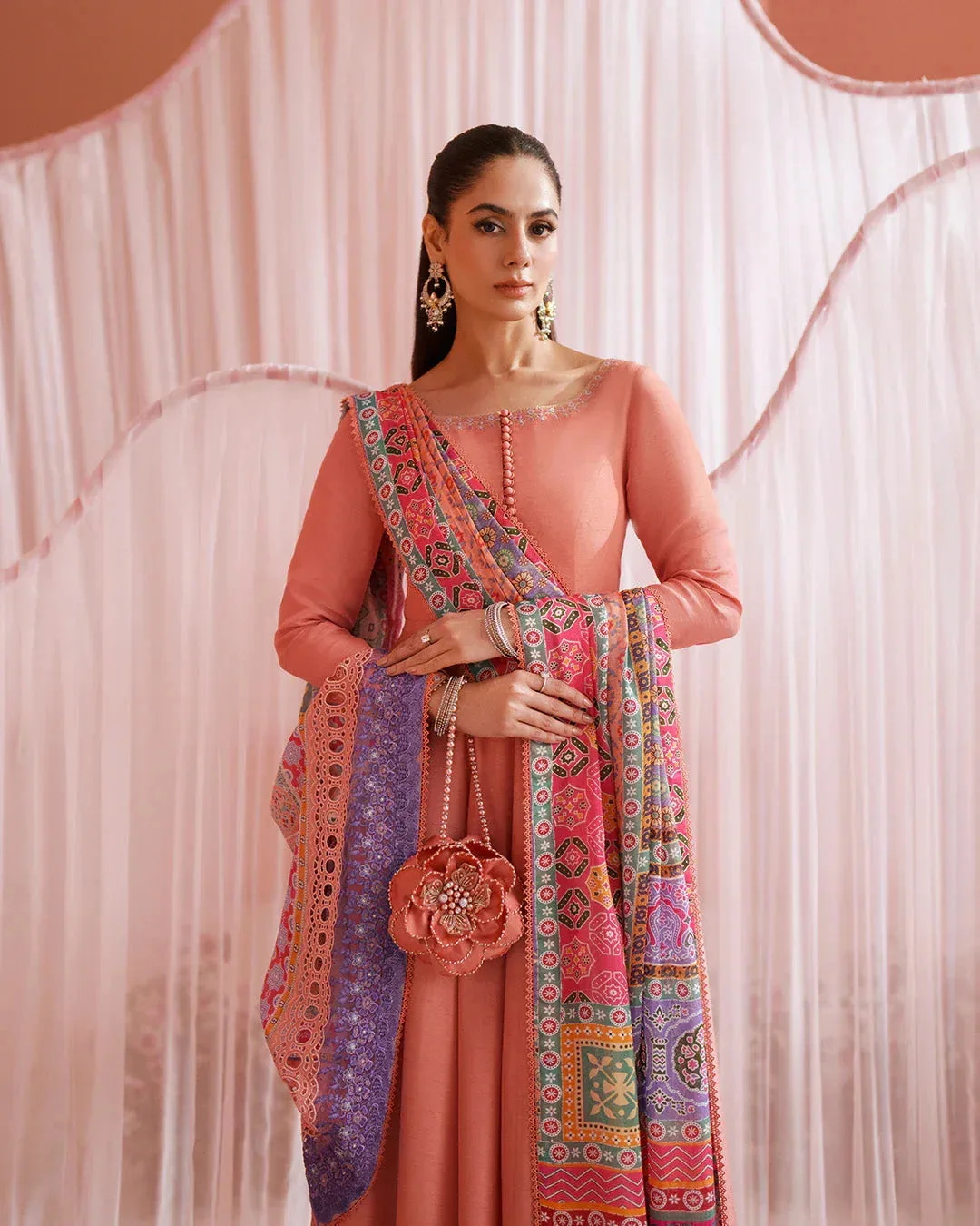 Faiza Saqlain Roim Pret Coral Raw Silk – view 3 – Poshaq
