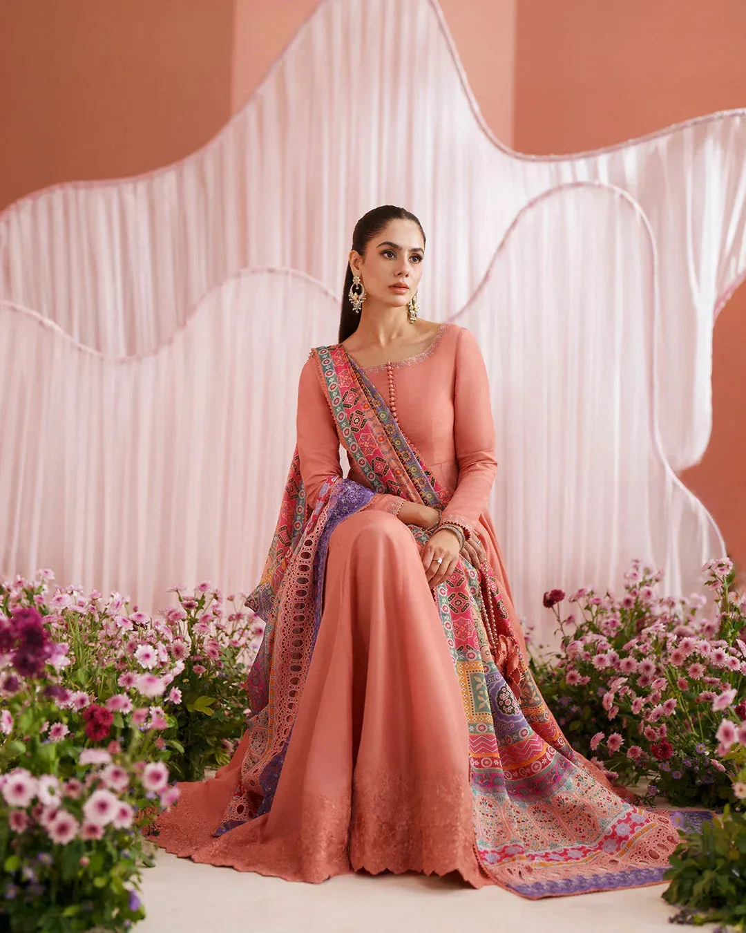 Faiza Saqlain Roim Pret Coral Raw Silk – view 4 – Poshaq