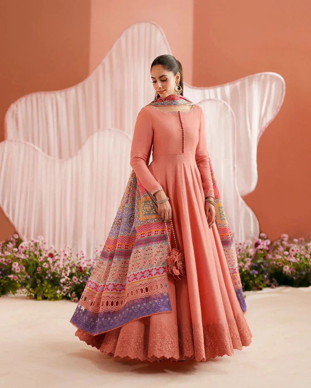 Faiza Saqlain Roim Pret Coral Raw Silk – view 5 – Poshaq