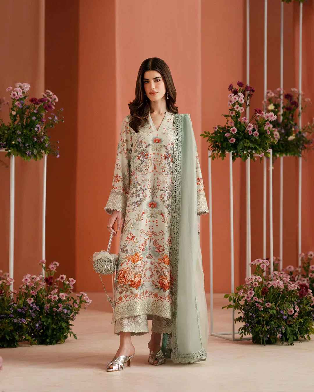 Faiza Saqlain Roim Pret Green Raw Silk – view 1 – Poshaq