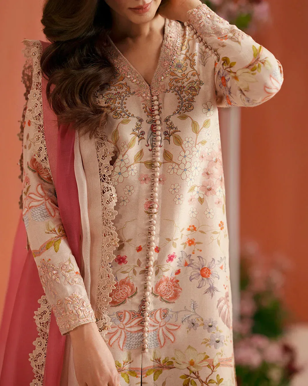 Faiza Saqlain Roim Pret Beige Raw Silk – view 6 – Poshaq