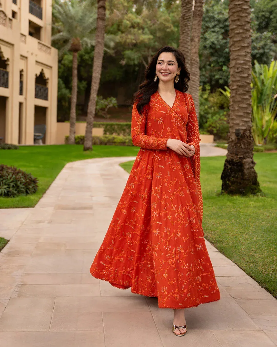 Faiza Saqlain Aya Luxury Lawn 26' Orange Organza – view 1 – Poshaq