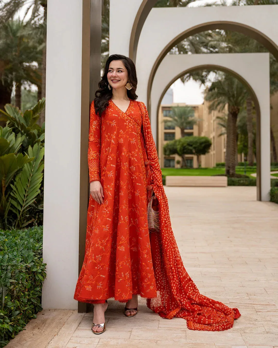 Faiza Saqlain Aya Luxury Lawn 26' Orange Organza – view 2 – Poshaq