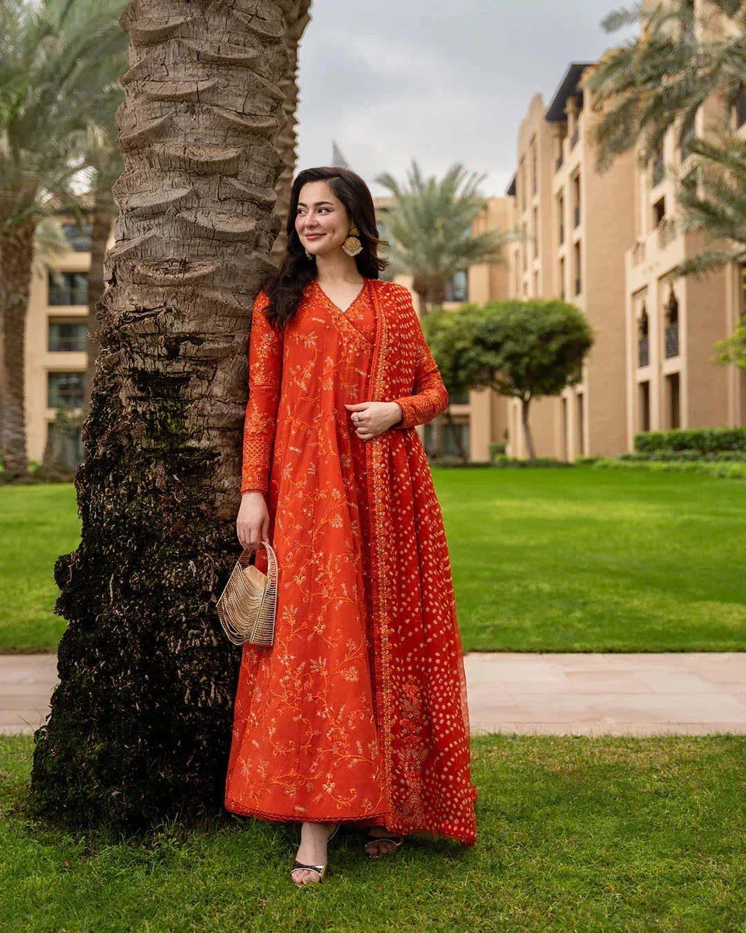 Faiza Saqlain Aya Luxury Lawn 26' Orange Organza – view 6 – Poshaq