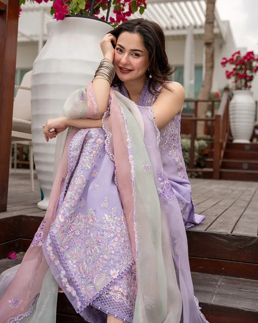 Faiza Saqlain Aya Luxury Lawn 26' Lilac Organza – view 3 – Poshaq