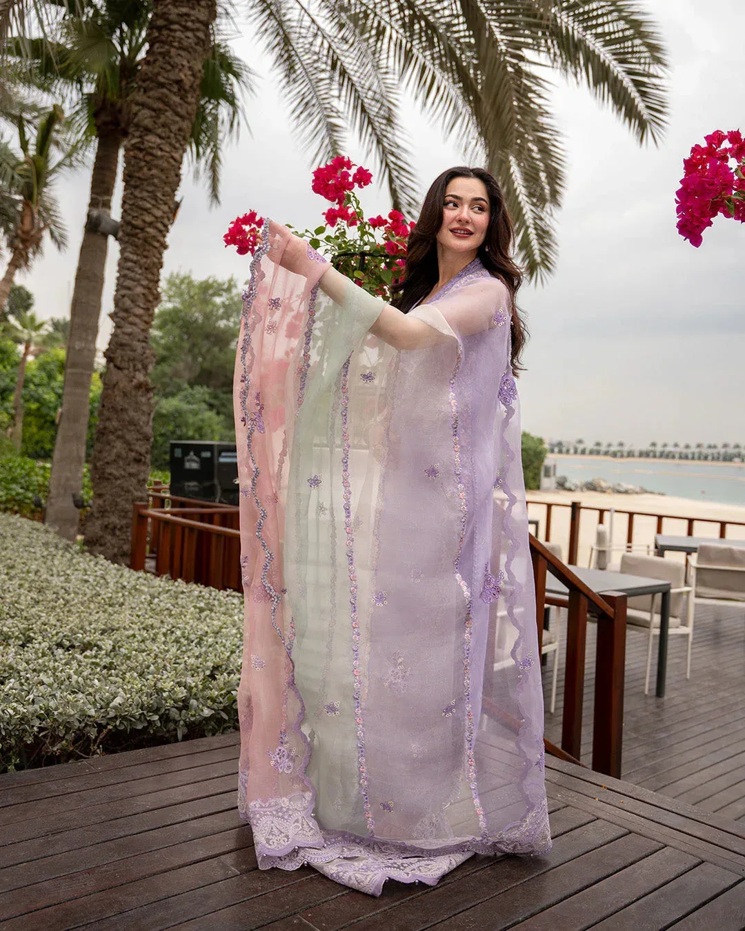Faiza Saqlain Aya Luxury Lawn 26' Lilac Organza – view 6 – Poshaq
