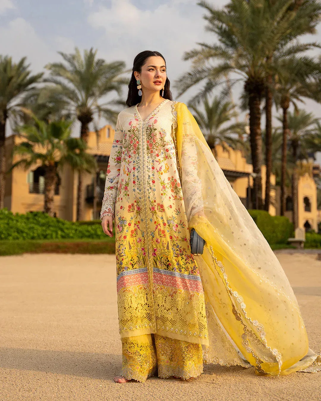 Faiza Saqlain Aya Luxury Lawn 26' Yellow Organza – view 1 – Poshaq