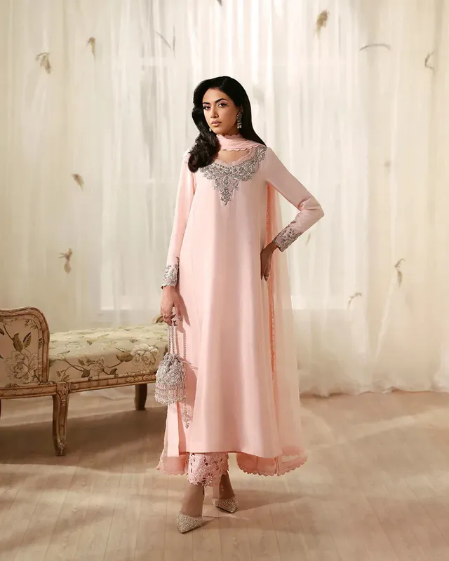 Faiza Saqlain Freya Luxury Pret Pink Raw Silk – view 1 – Poshaq