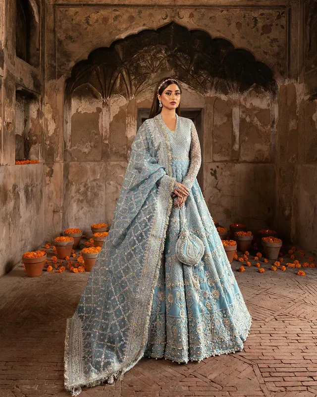 Faiza Saqlain Wedding Formals Blue Organza – view 1 – Poshaq