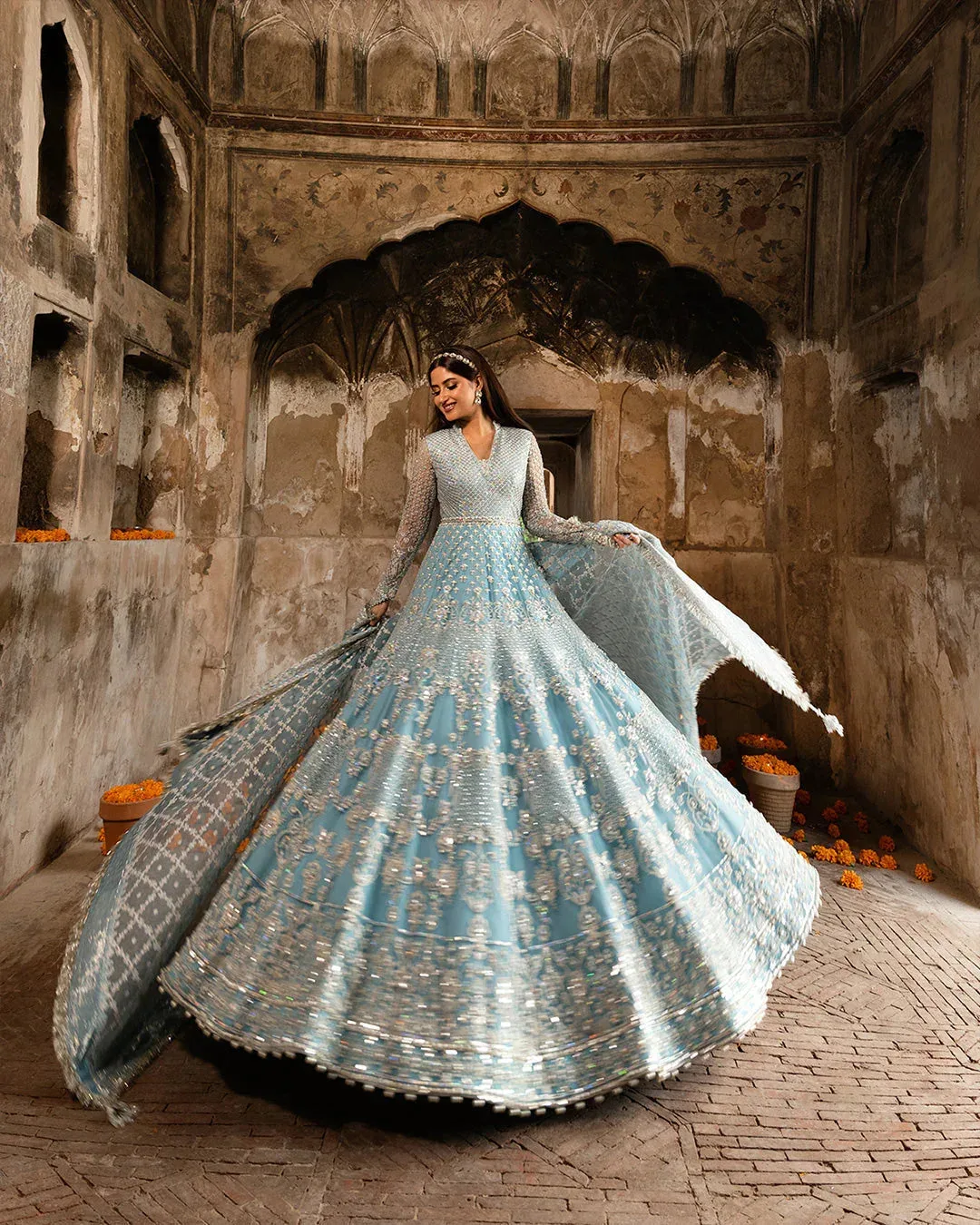 Faiza Saqlain Wedding Formals Blue Organza – view 2 – Poshaq