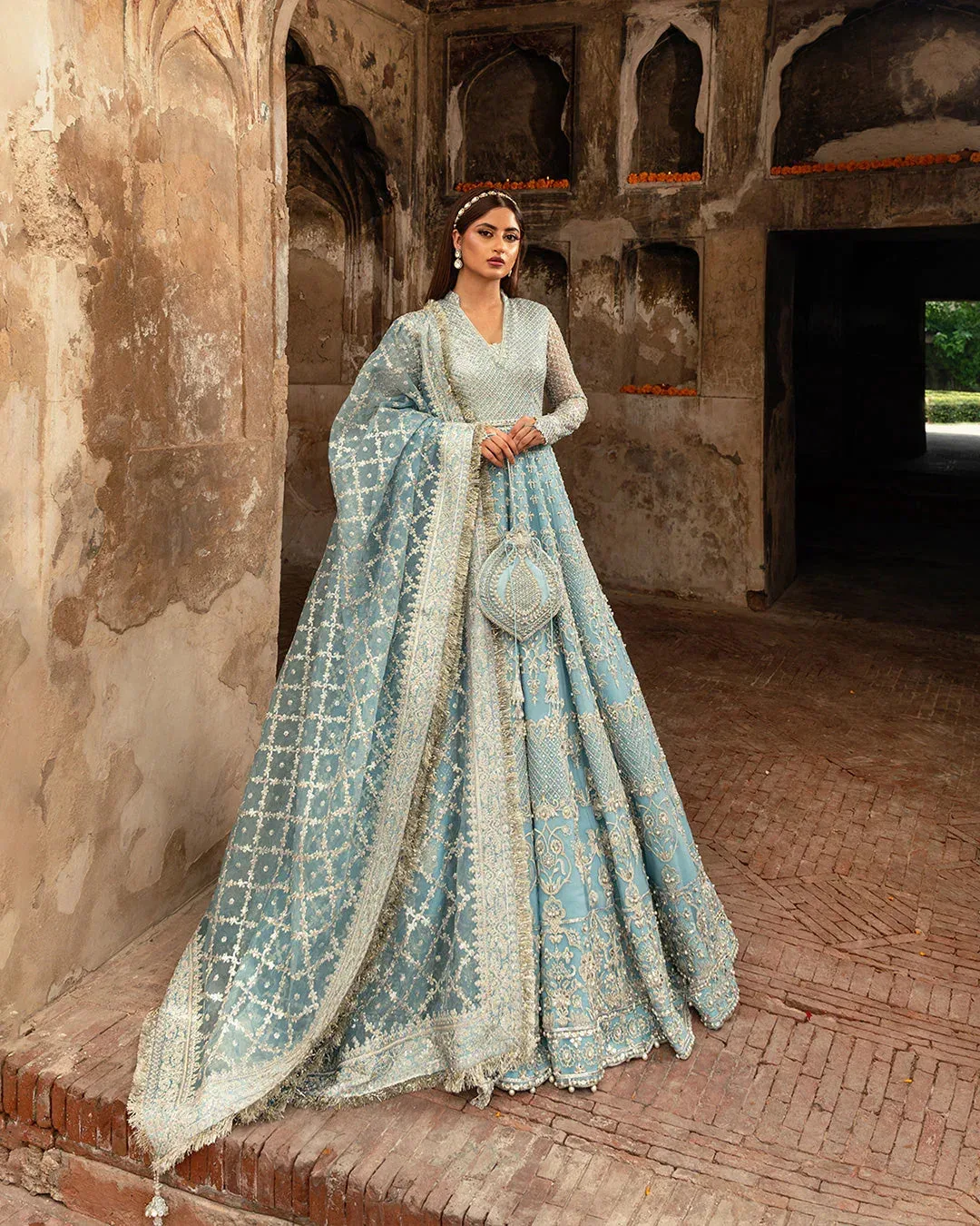Faiza Saqlain Wedding Formals Blue Organza – view 4 – Poshaq