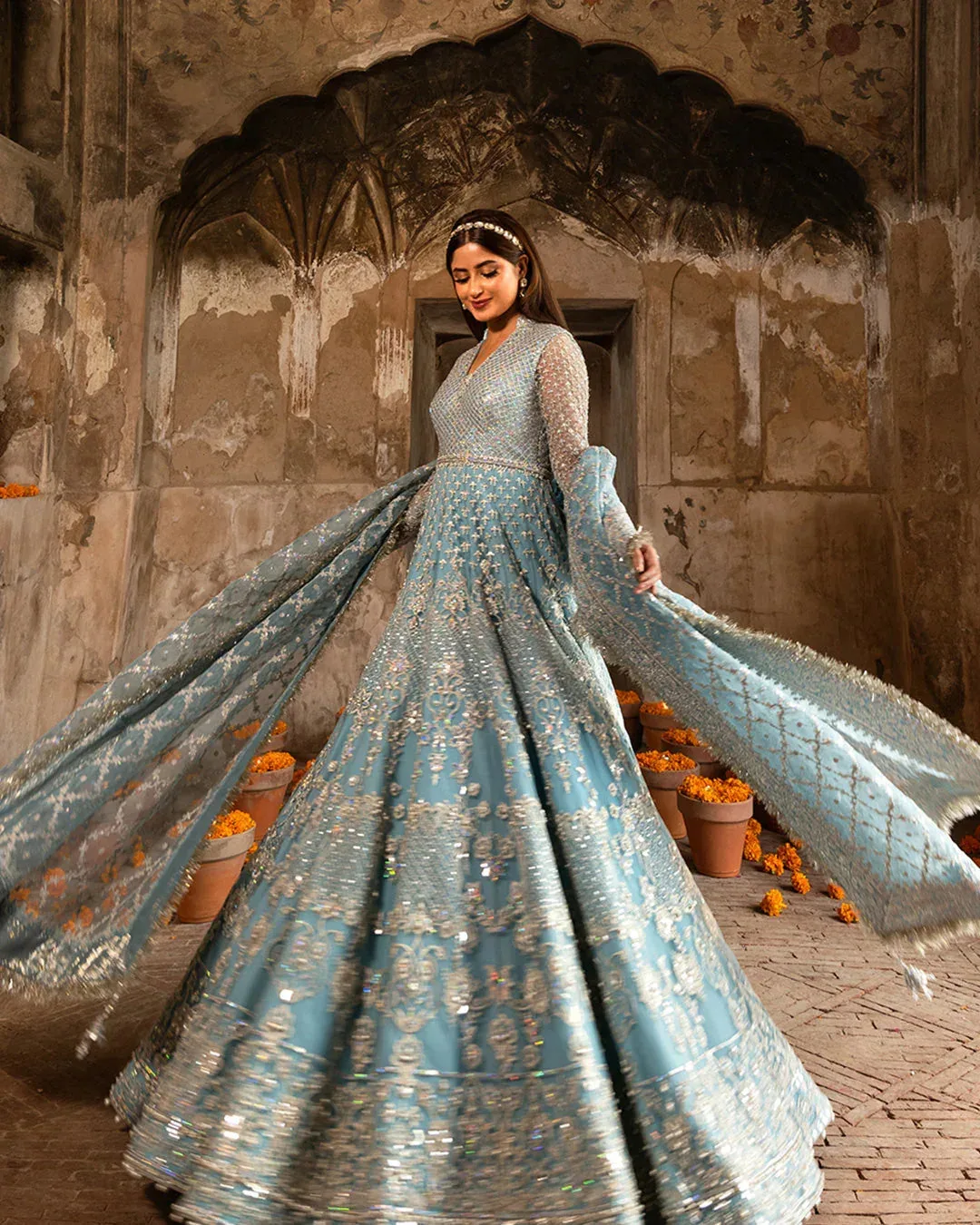 Faiza Saqlain Wedding Formals Blue Organza – view 5 – Poshaq