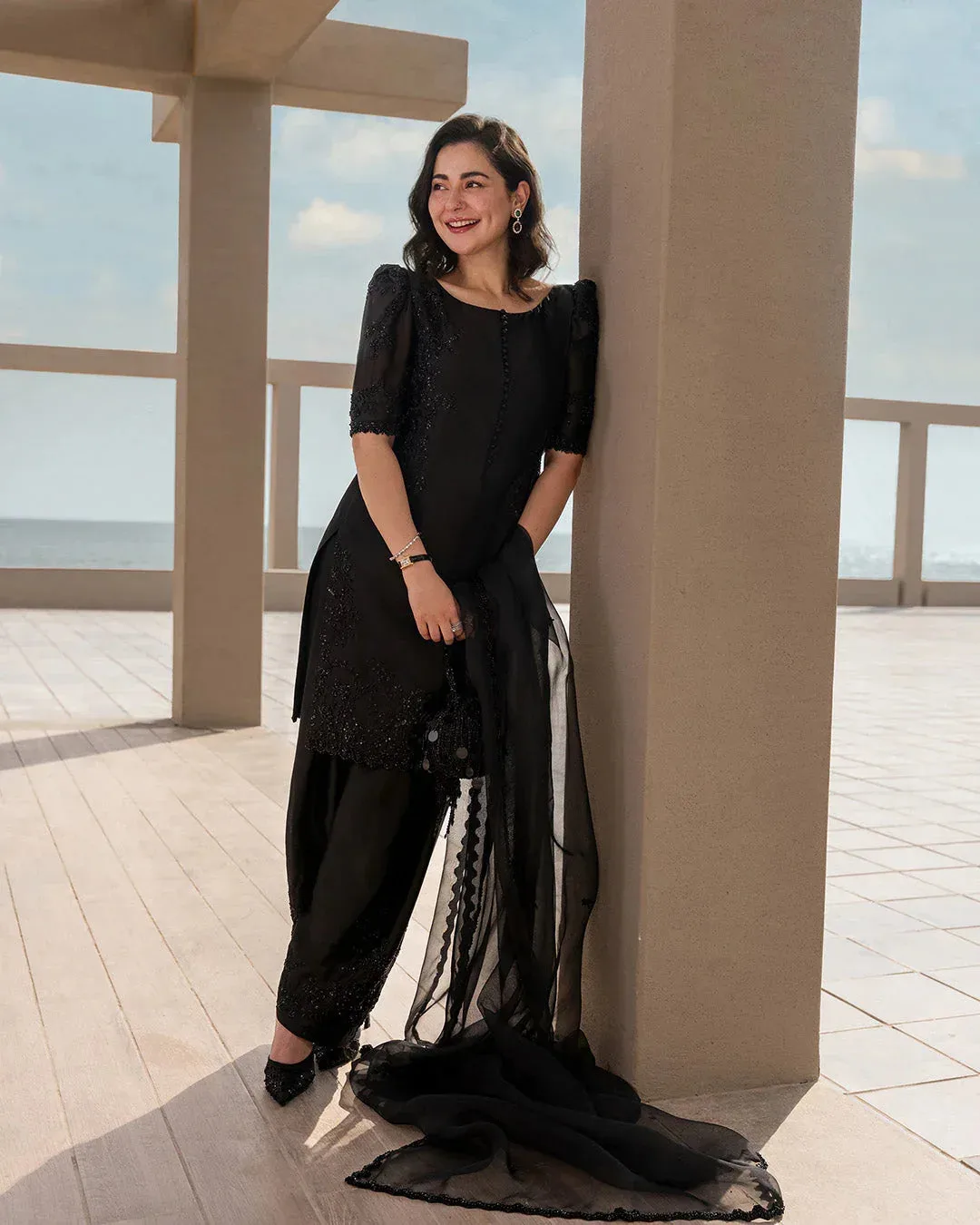 Faiza Saqlain Reina Luxe Black Organza – view 1 – Poshaq