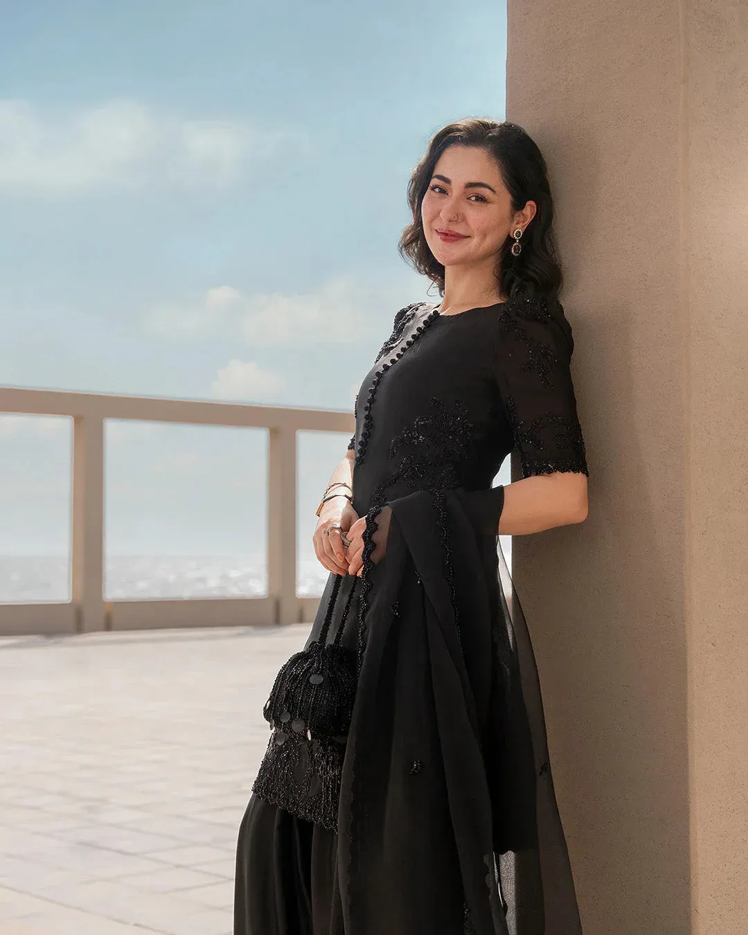 Faiza Saqlain Reina Luxe Black Organza – view 2 – Poshaq