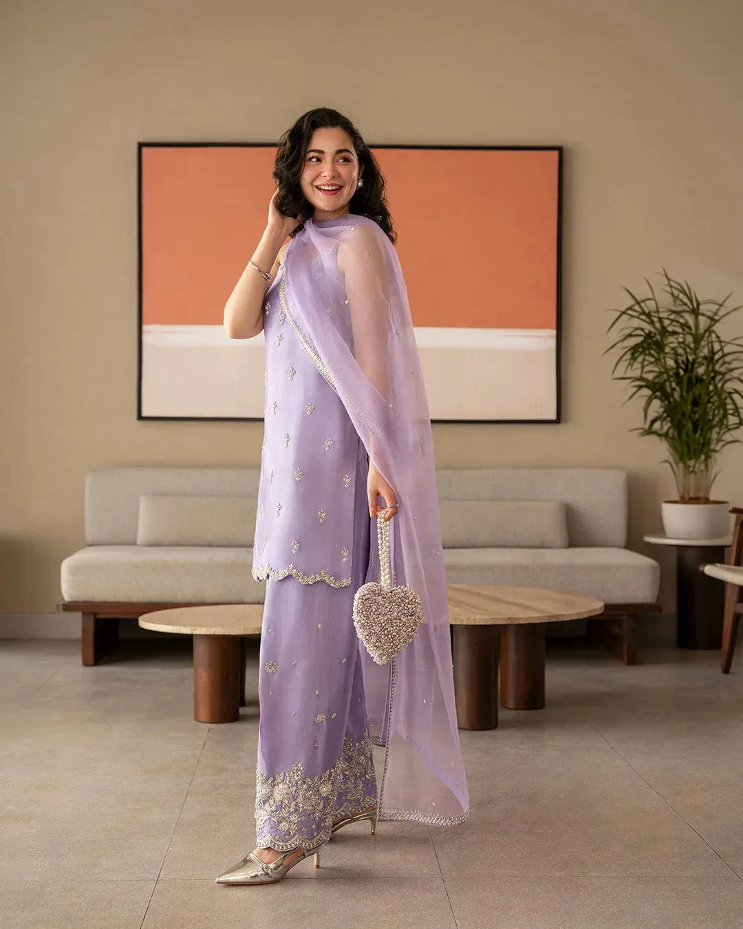 Faiza Saqlain Reina Luxe Lilac Organza – view 2 – Poshaq