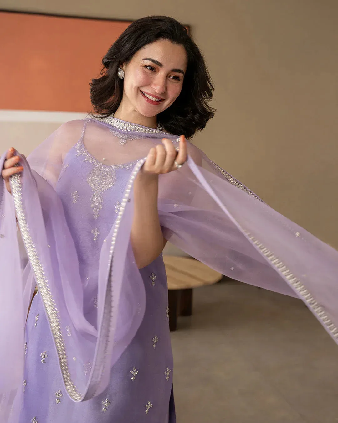 Faiza Saqlain Reina Luxe Lilac Organza – view 3 – Poshaq