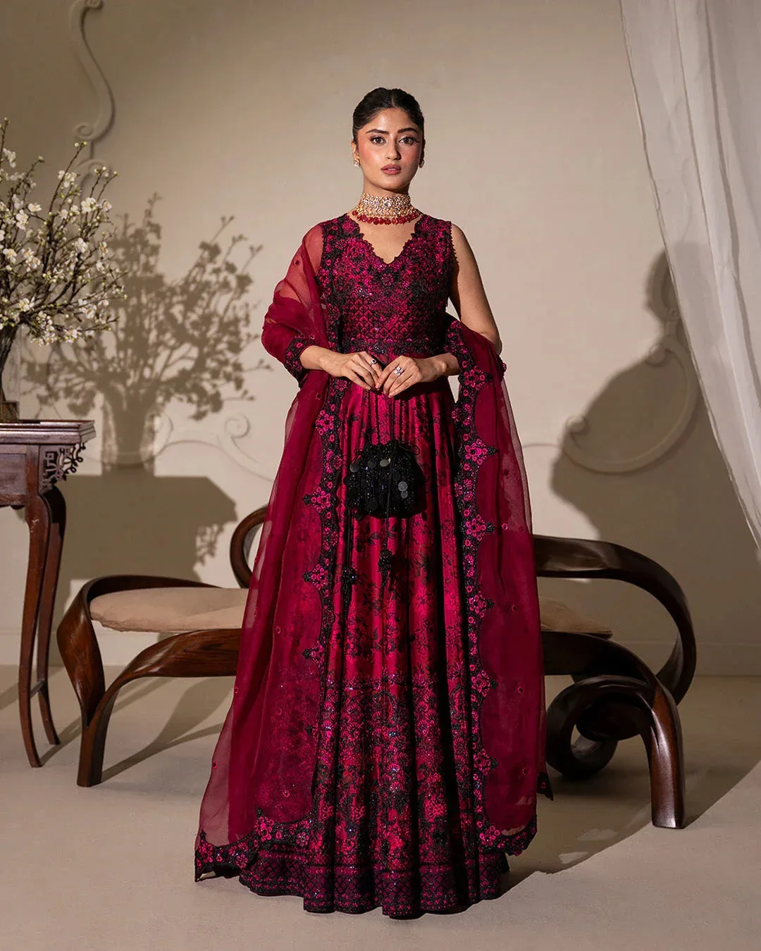 Faiza Saqlain Rua Wedding Formals Magenta Organza – view 1 – Poshaq