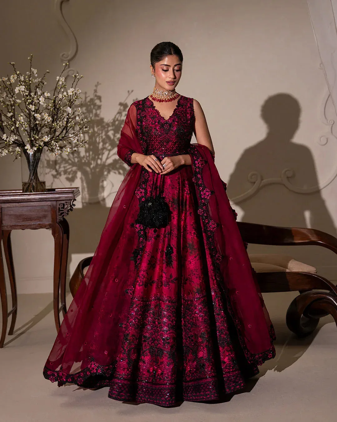 Faiza Saqlain Rua Wedding Formals Magenta Organza – view 2 – Poshaq