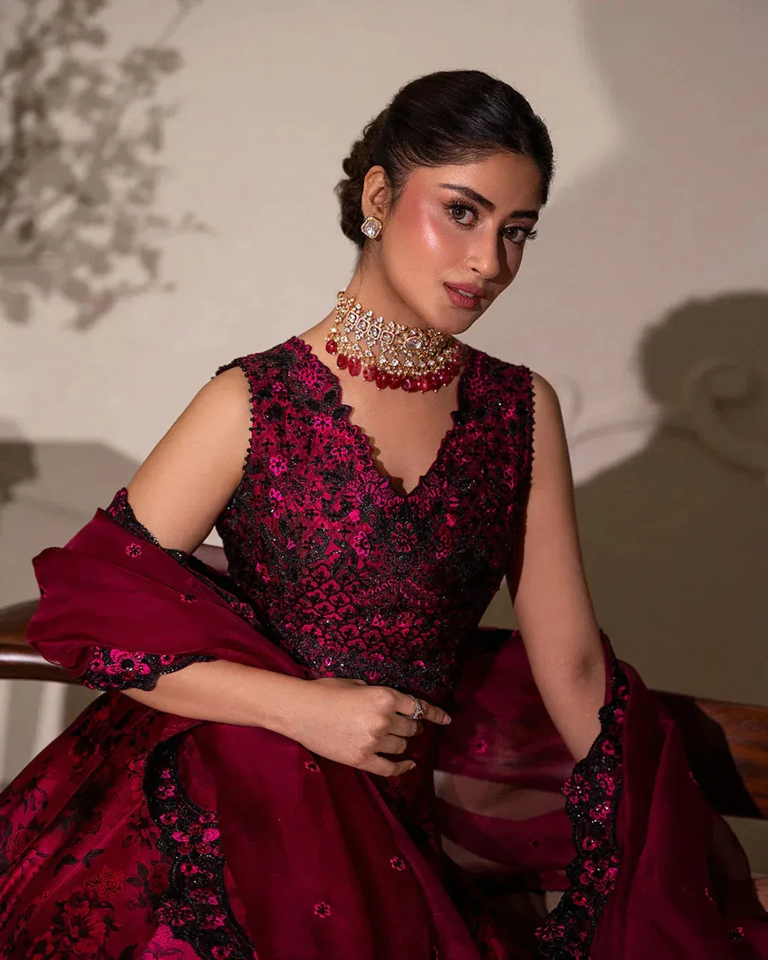 Faiza Saqlain Rua Wedding Formals Magenta Organza – view 3 – Poshaq