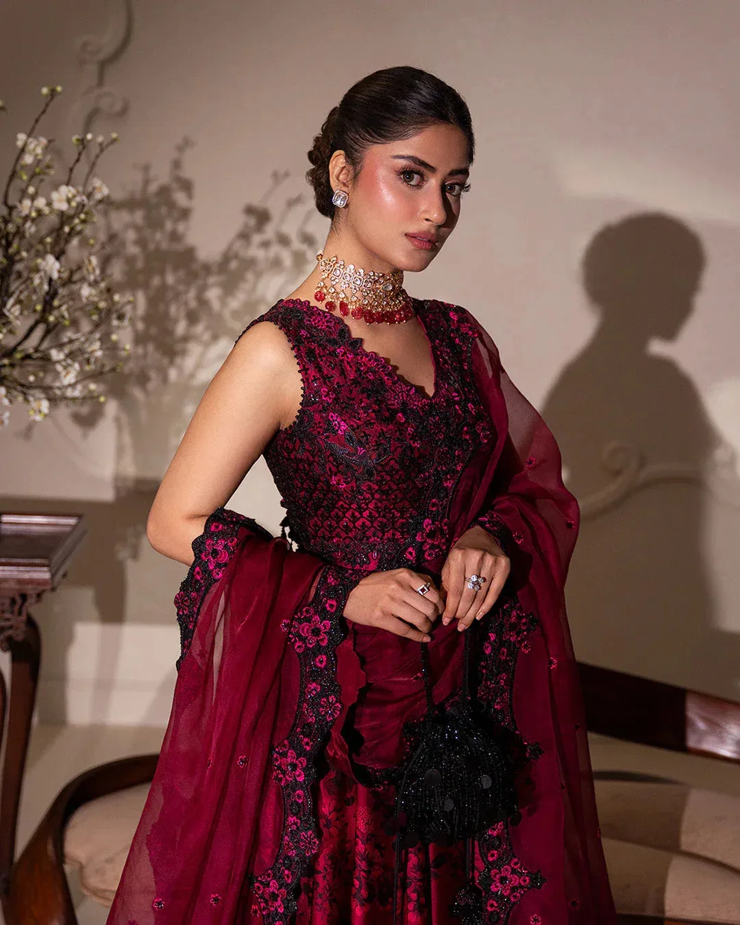 Faiza Saqlain Rua Wedding Formals Magenta Organza – view 4 – Poshaq