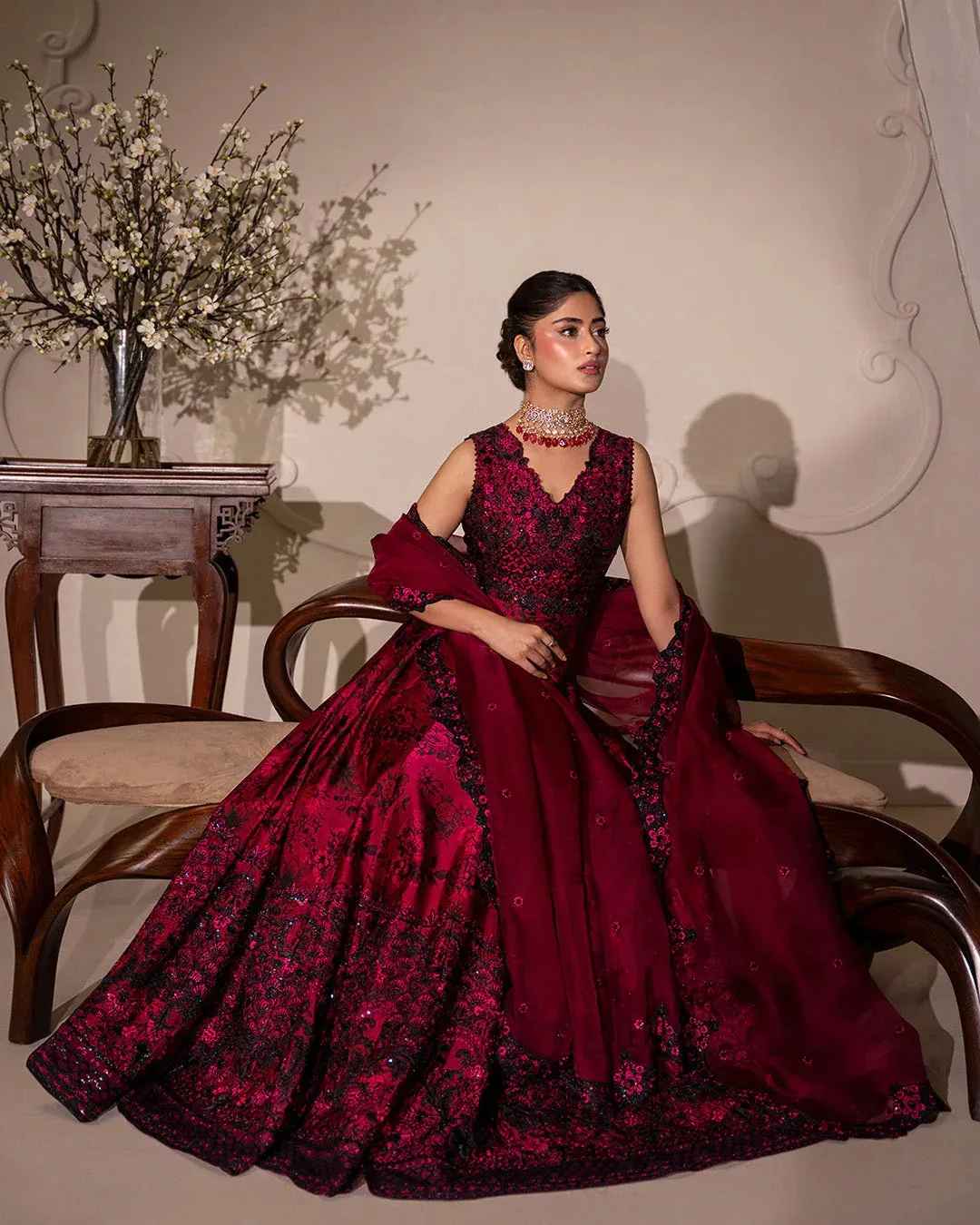 Faiza Saqlain Rua Wedding Formals Magenta Organza – view 5 – Poshaq