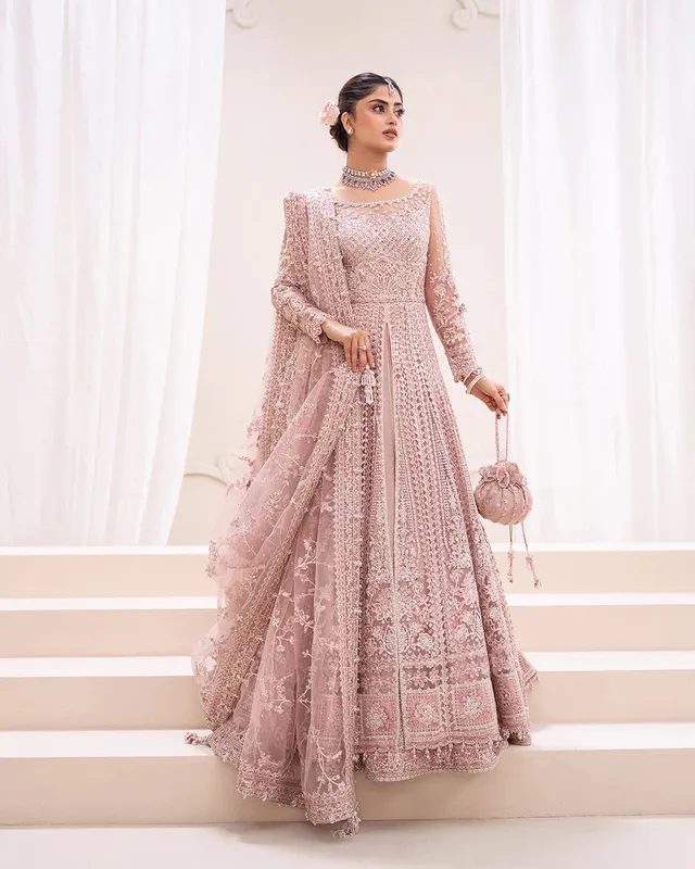 Faiza Saqlain Rua Wedding Formals Pink Net – view 1 – Poshaq