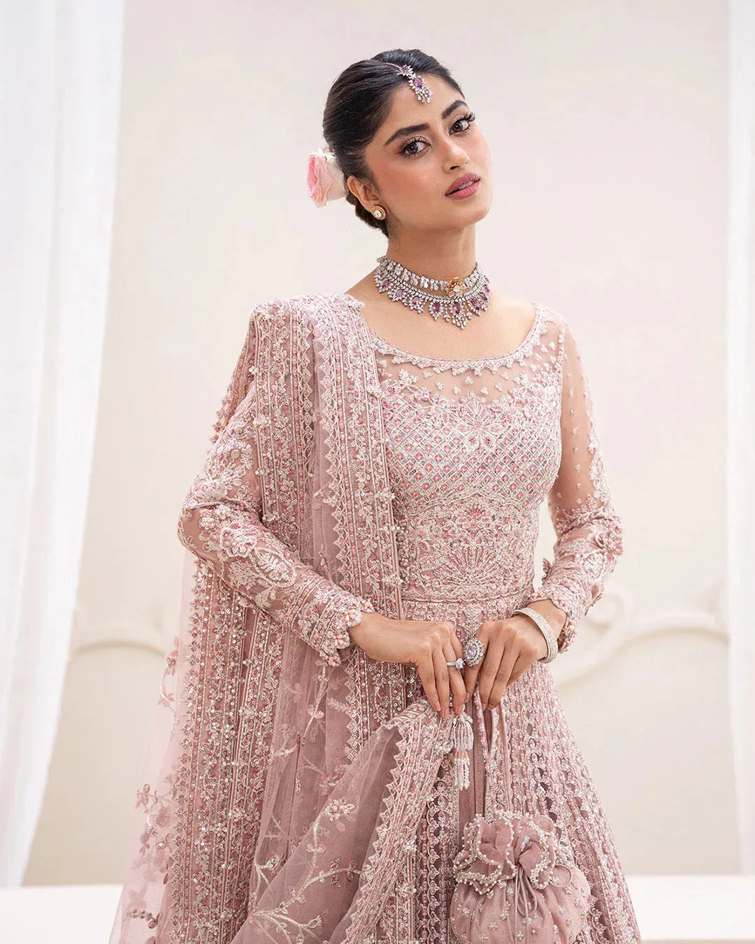 Faiza Saqlain Rua Wedding Formals Pink Net – view 3 – Poshaq