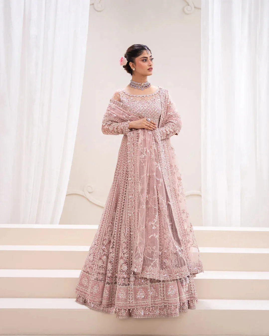 Faiza Saqlain Rua Wedding Formals Pink Net – view 4 – Poshaq