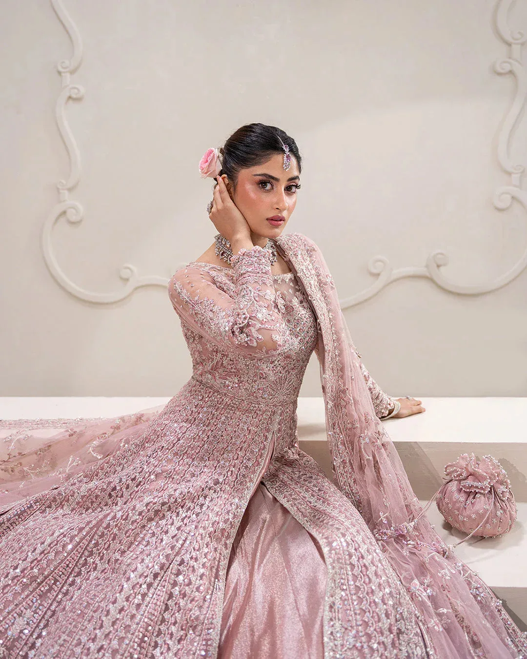 Faiza Saqlain Rua Wedding Formals Pink Net – view 5 – Poshaq