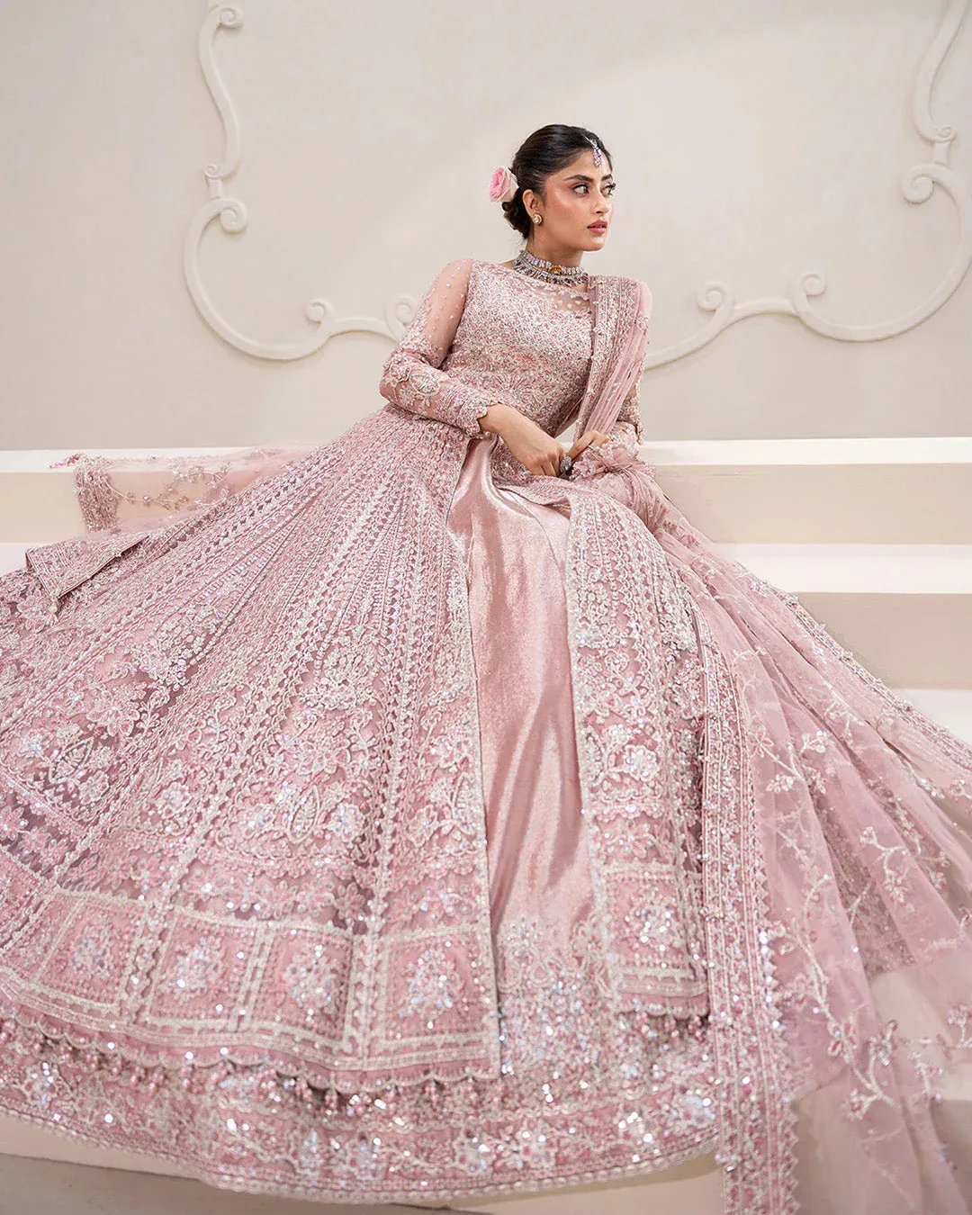 Faiza Saqlain Rua Wedding Formals Pink Net – view 6 – Poshaq