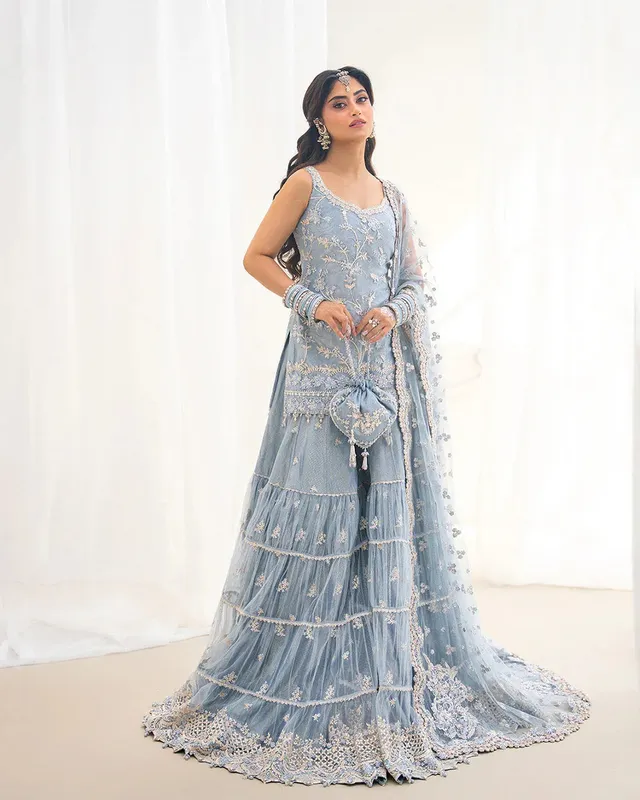 Faiza Saqlain Rua Wedding Formals Blue Net – view 1 – Poshaq