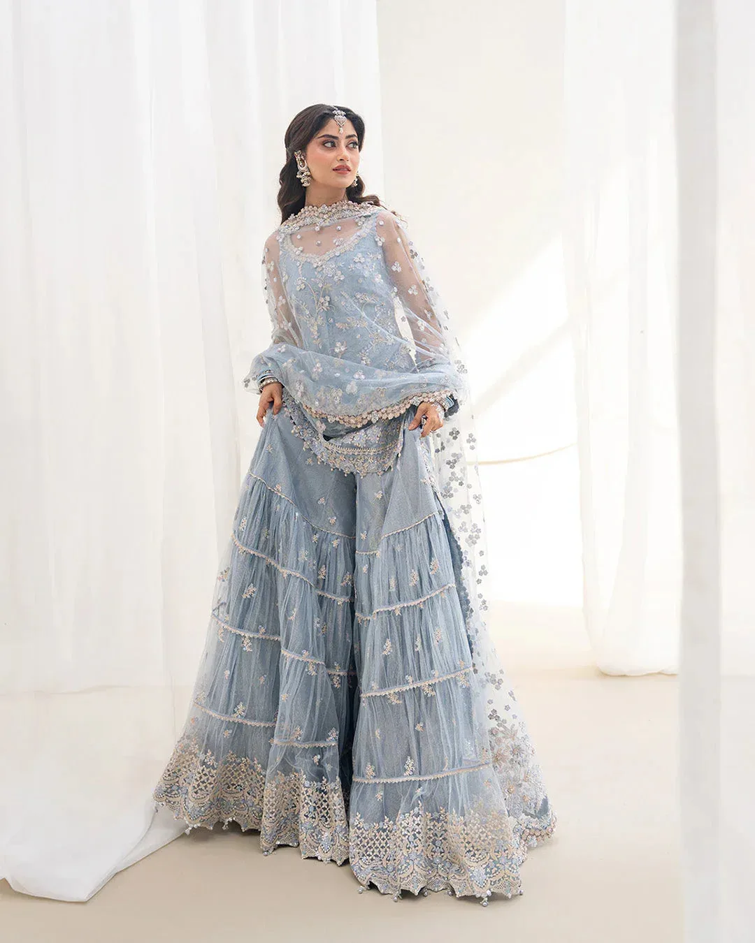 Faiza Saqlain Rua Wedding Formals Blue Net – view 3 – Poshaq