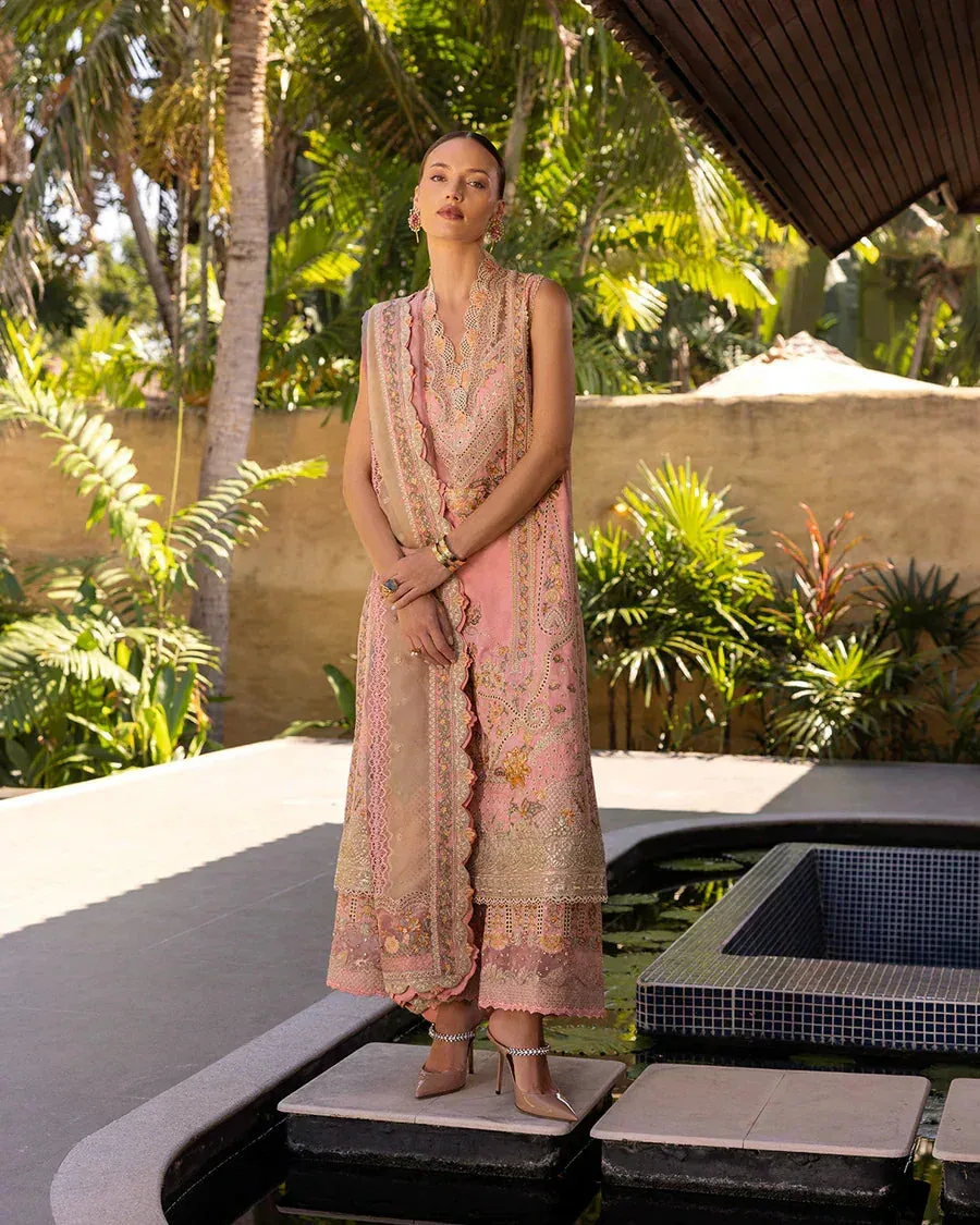 Faiza Saqlain Luxury Lawn Peach Organza – view 1 – Poshaq