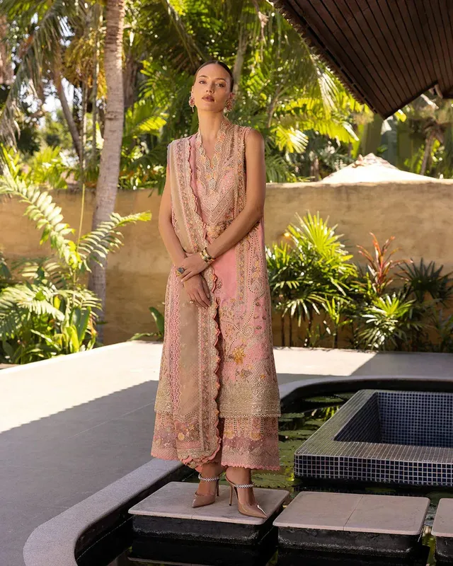Faiza Saqlain Luxury Lawn Peach Organza – view 1 – Poshaq