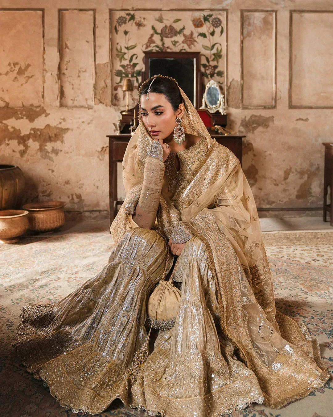 Faiza Saqlain Zimmal Formals Gold Net – view 4 – Poshaq