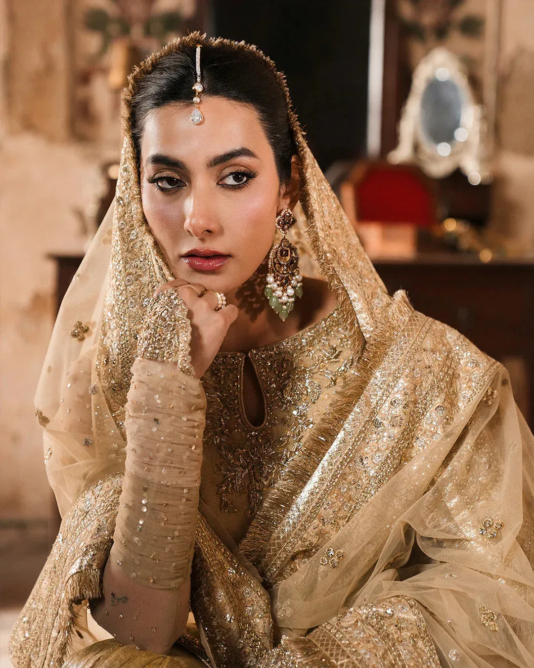 Faiza Saqlain Zimmal Formals Gold Net – view 5 – Poshaq