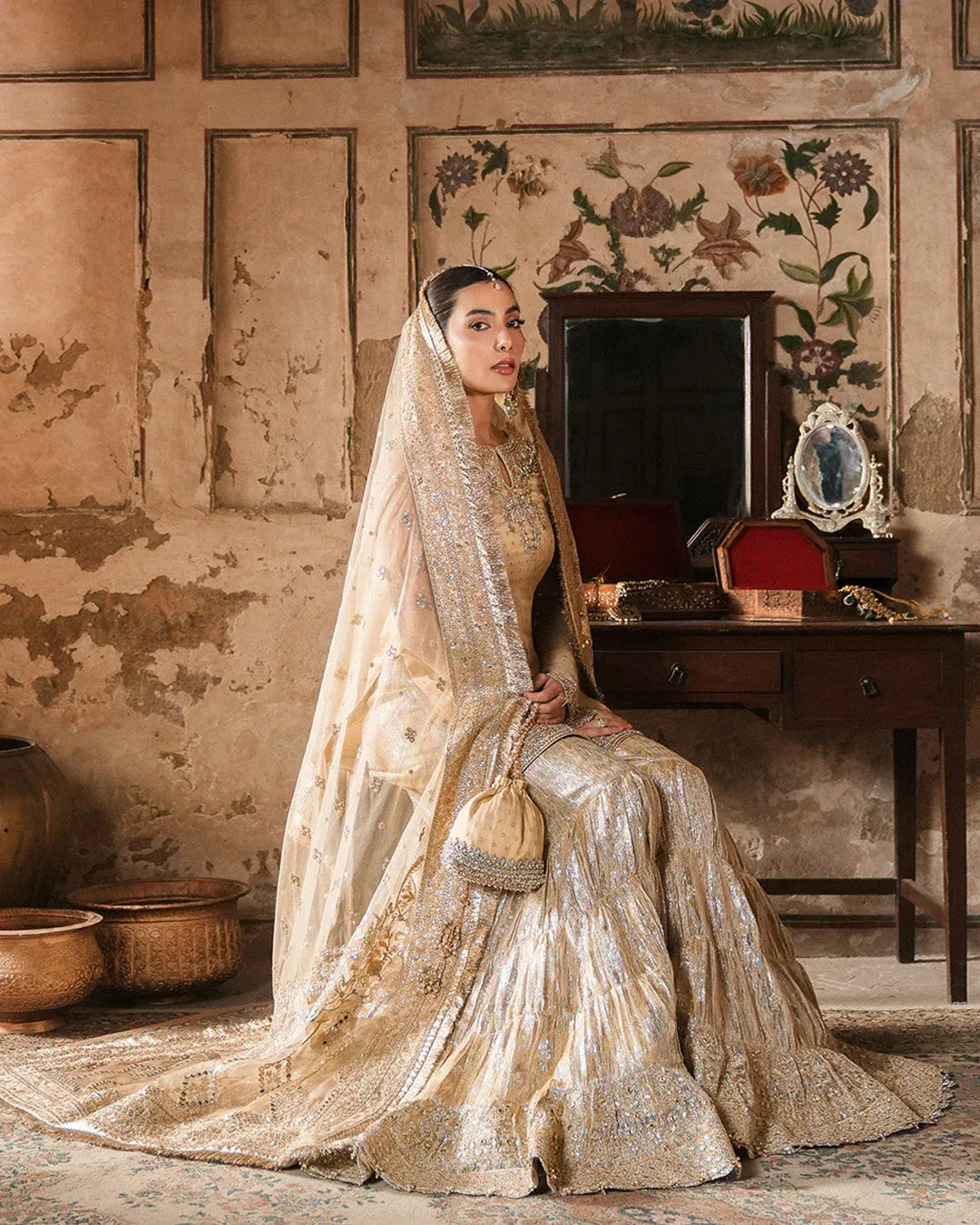 Faiza Saqlain Zimmal Formals Gold Net – view 6 – Poshaq