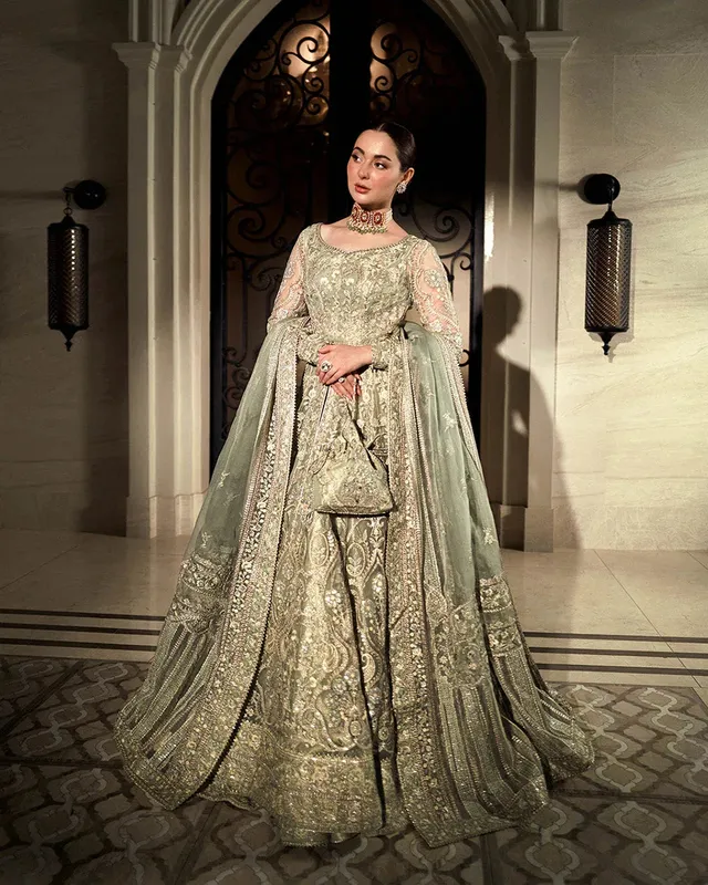 Faiza Saqlain Neorah 24' RTW Green Organza – view 1 – Poshaq
