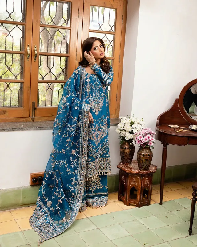 Faiza Saqlain Nira Festive Blue Raw Silk – view 1 – Poshaq