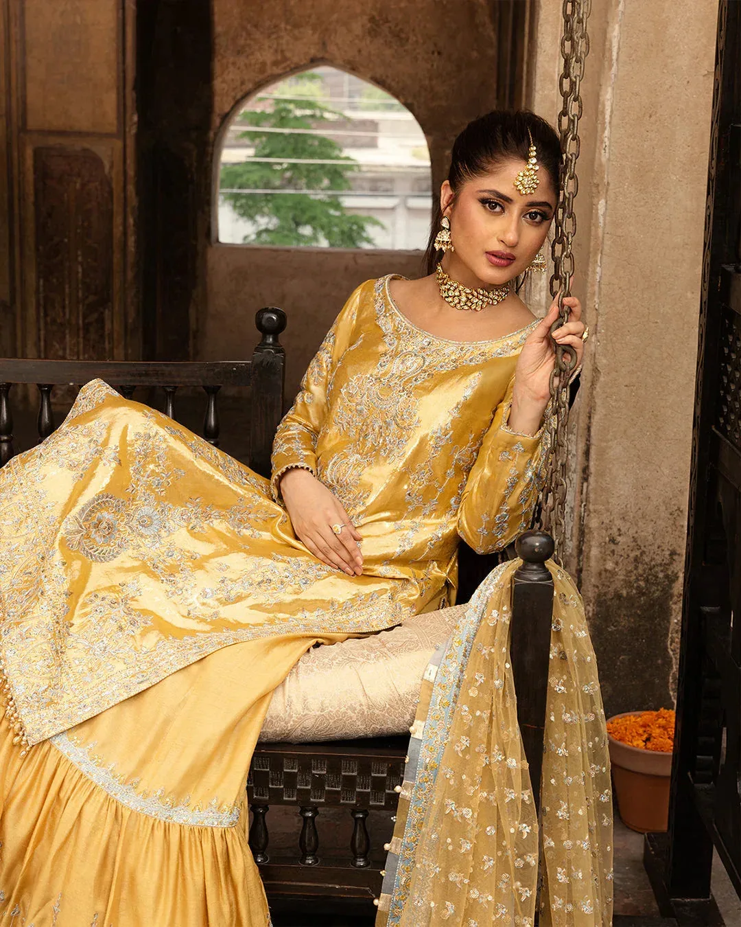 Faiza Saqlain Nira Festive Mustard Raw Silk – view 2 – Poshaq