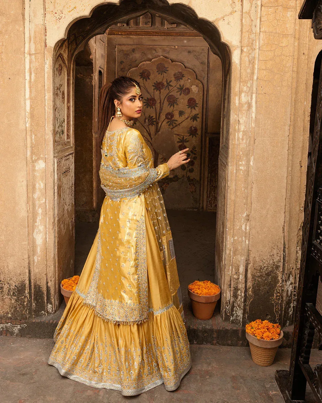 Faiza Saqlain Nira Festive Mustard Raw Silk – view 3 – Poshaq