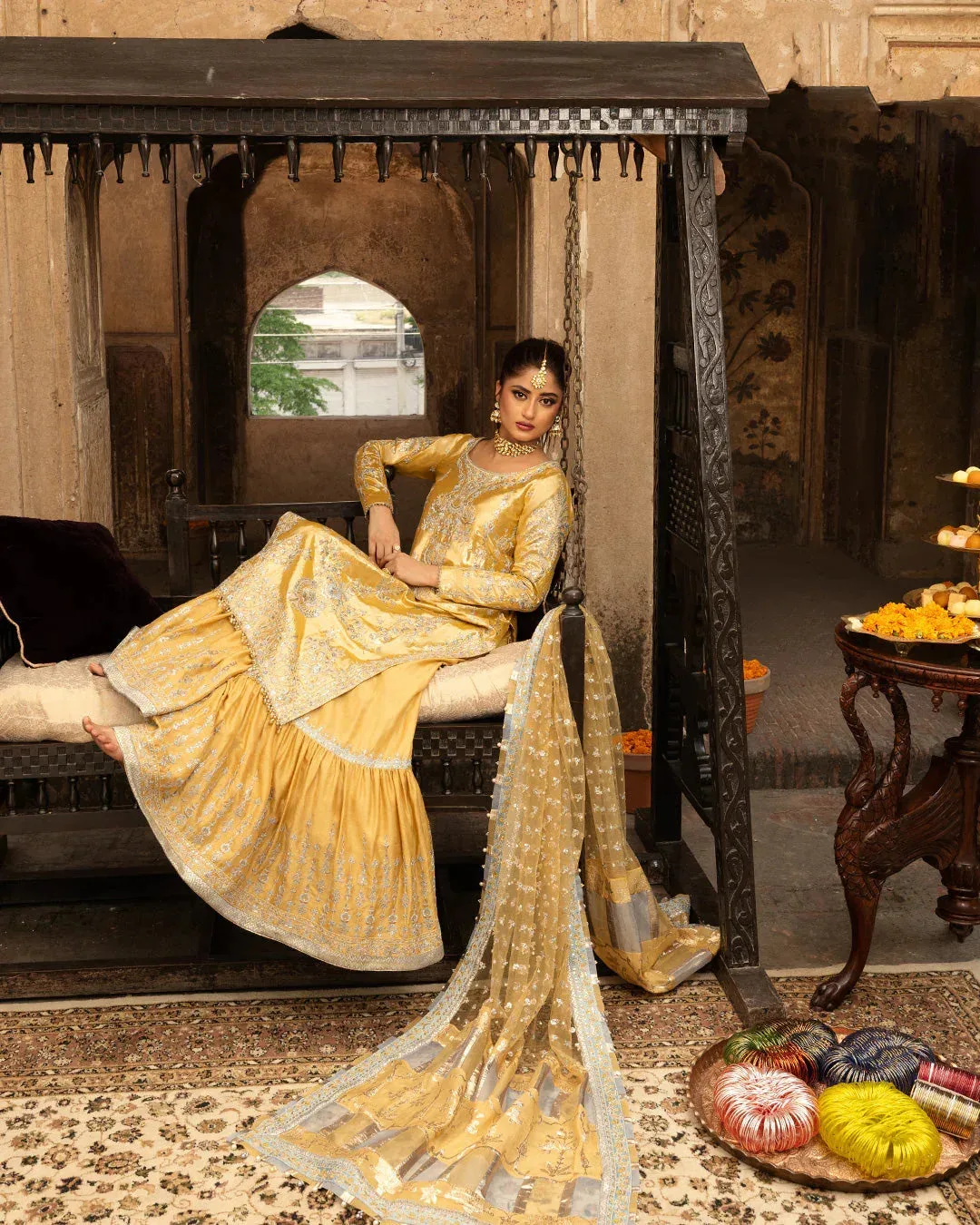 Faiza Saqlain Nira Festive Mustard Raw Silk – view 4 – Poshaq